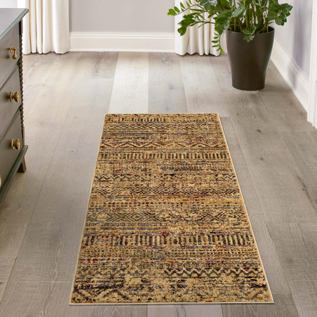 Beige 2' x 7' 1 Saturn Runner Area Rug Stain Resistant Easy Clean Classic Vintage Design Durable Carpet for Affordable Home Interiors for Sale at Rug Engine
