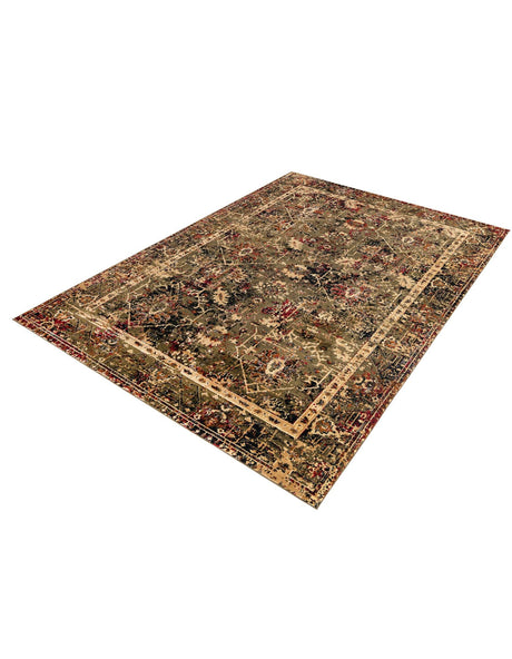 Green 9' x 12' Saturn Rectangle Area Rug Stain Resistant Easy Clean Classic Vintage Design Durable Carpet for Affordable Home Interiors for Sale at Rug Engine