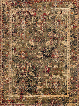 Green 9' x 12' Saturn Rectangle Area Rug Stain Resistant Easy Clean Classic Vintage Design Durable Carpet for Affordable Home Interiors for Sale at Rug Engine