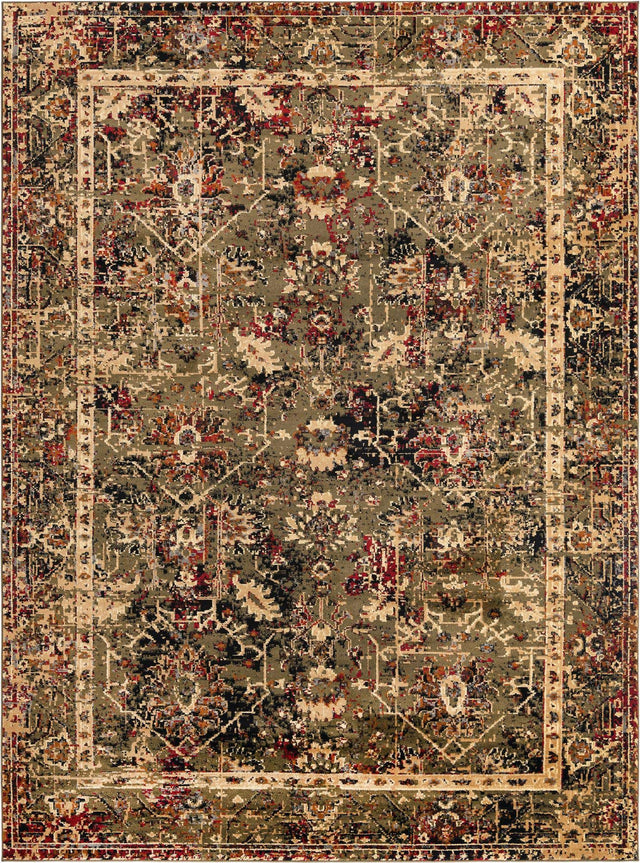 Green 9' x 12' Saturn Rectangle Area Rug Stain Resistant Easy Clean Classic Vintage Design Durable Carpet for Affordable Home Interiors for Sale at Rug Engine