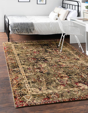 Green 4' 1 x 6' 1 Saturn Rectangle Area Rug Stain Resistant Easy Clean Classic Vintage Design Durable Carpet for Affordable Home Interiors for Sale at Rug Engine