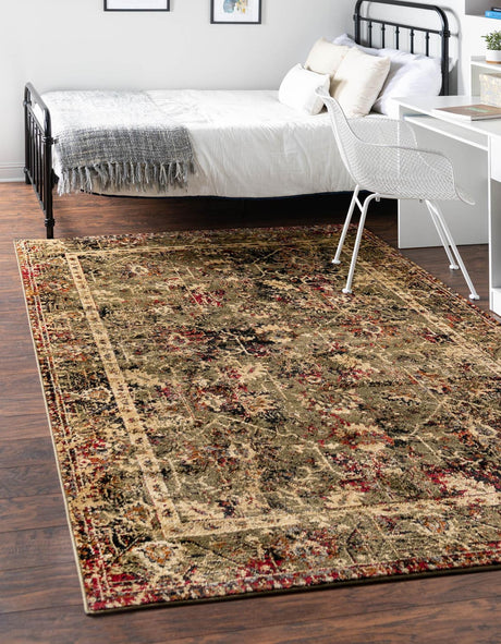 Green 9' x 12' Saturn Rectangle Area Rug Stain Resistant Easy Clean Classic Vintage Design Durable Carpet for Affordable Home Interiors for Sale at Rug Engine