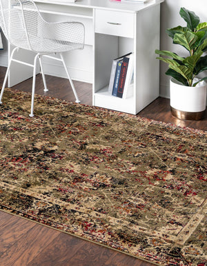 Green 9' x 12' Saturn Rectangle Area Rug Stain Resistant Easy Clean Classic Vintage Design Durable Carpet for Affordable Home Interiors for Sale at Rug Engine
