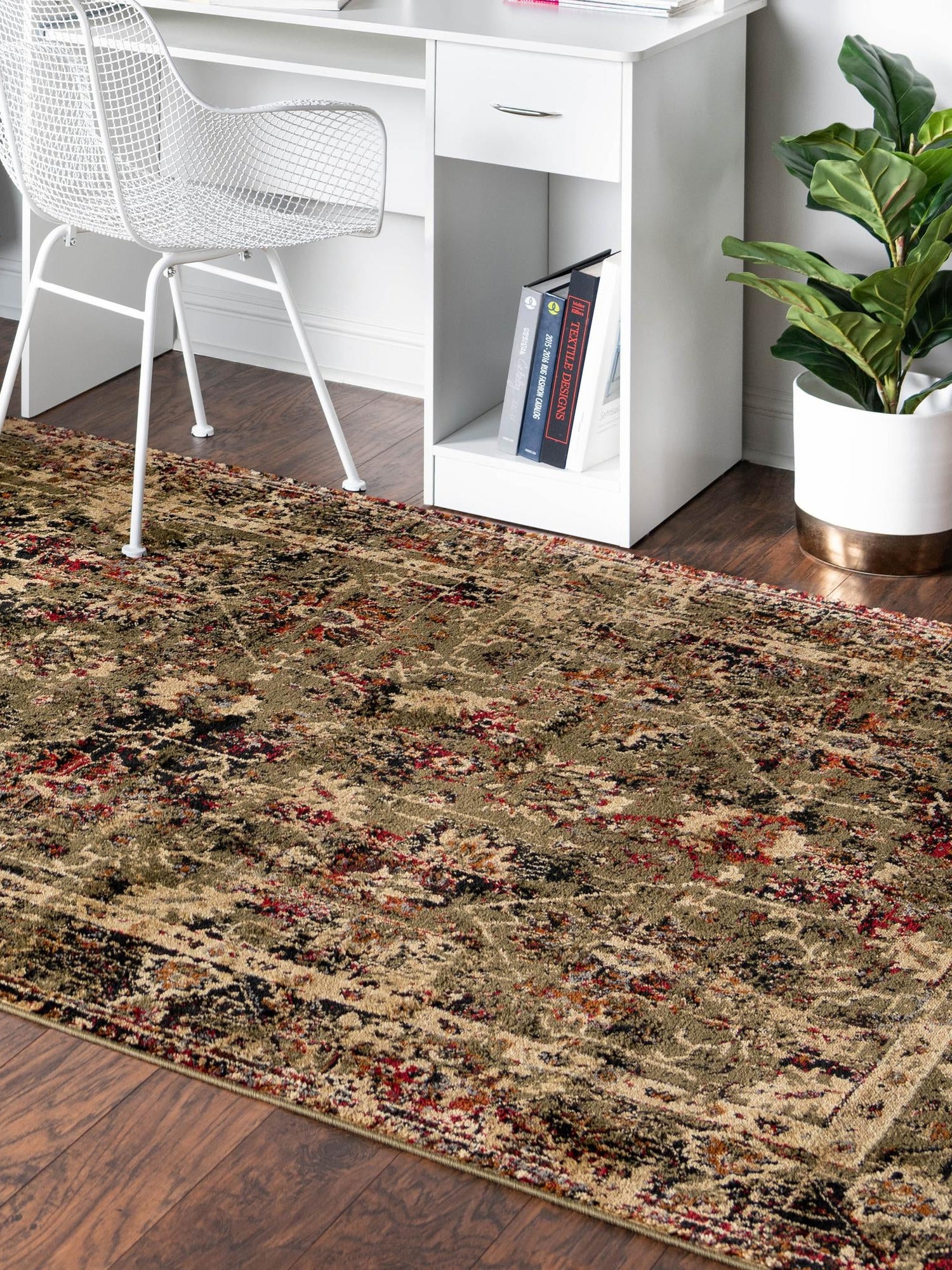 Green 7' 10 x 10' Saturn Rectangle Area Rug Stain Resistant Easy Clean Classic Vintage Design Durable Carpet for Affordable Home Interiors for Sale at Rug Engine