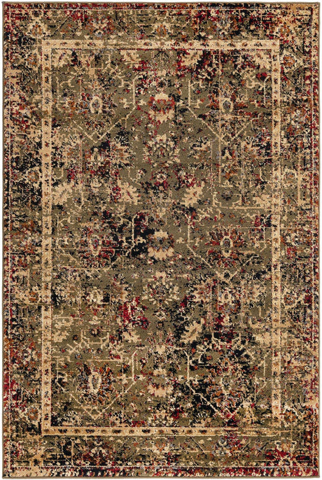 Green 4' 1 x 6' 1 Saturn Rectangle Area Rug Stain Resistant Easy Clean Classic Vintage Design Durable Carpet for Affordable Home Interiors for Sale at Rug Engine