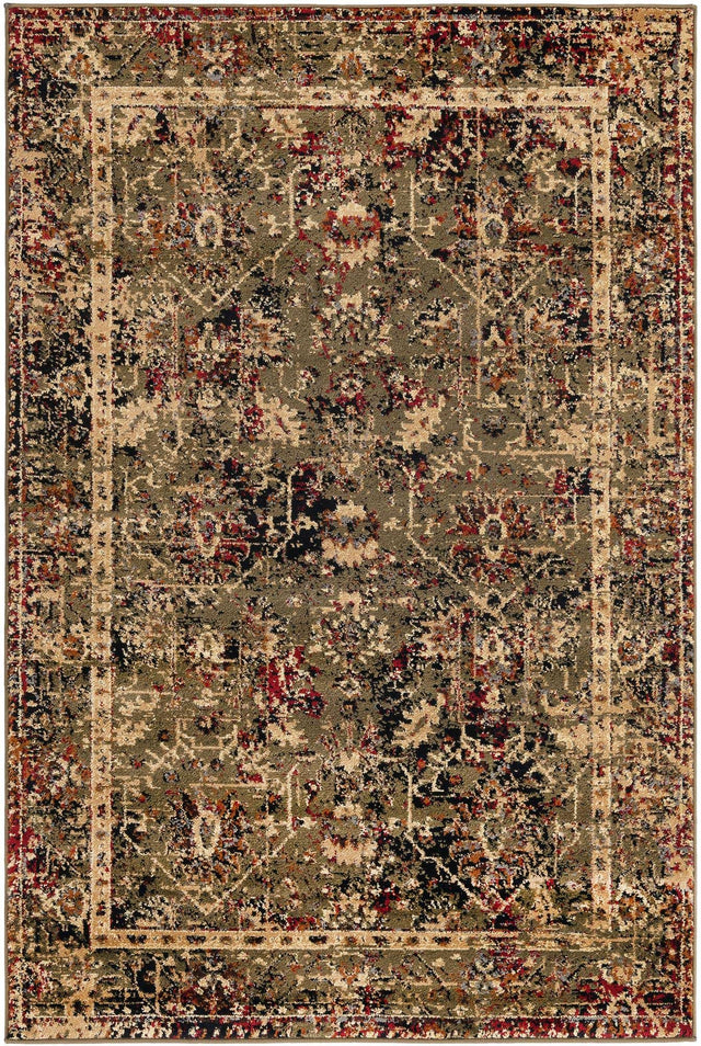 Green 4' 1 x 6' 1 Saturn Rectangle Area Rug Stain Resistant Easy Clean Classic Vintage Design Durable Carpet for Affordable Home Interiors for Sale at Rug Engine