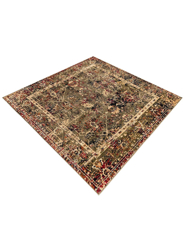 Green 5' 3 x 5' 3 Saturn Square Area Rug Stain Resistant Easy Clean Classic Vintage Design Durable Carpet for Affordable Home Interiors for Sale at Rug Engine