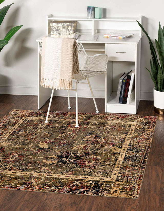 Green 5' 3 x 5' 3 Saturn Square Area Rug Stain Resistant Easy Clean Classic Vintage Design Durable Carpet for Affordable Home Interiors for Sale at Rug Engine