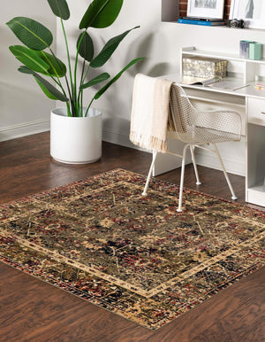 Green 5' 3 x 5' 3 Saturn Square Area Rug Stain Resistant Easy Clean Classic Vintage Design Durable Carpet for Affordable Home Interiors for Sale at Rug Engine