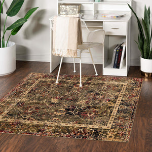 Green 5' 3 x 5' 3 Saturn Square Area Rug Stain Resistant Easy Clean Classic Vintage Design Durable Carpet for Affordable Home Interiors for Sale at Rug Engine