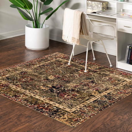 Green 5' 3 x 5' 3 Saturn Square Area Rug Stain Resistant Easy Clean Classic Vintage Design Durable Carpet for Affordable Home Interiors for Sale at Rug Engine
