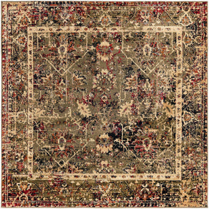 Green 5' 3 x 5' 3 Saturn Square Area Rug Stain Resistant Easy Clean Classic Vintage Design Durable Carpet for Affordable Home Interiors for Sale at Rug Engine