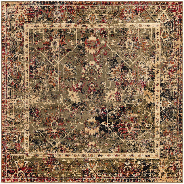 Green 5' 3 x 5' 3 Saturn Square Area Rug Stain Resistant Easy Clean Classic Vintage Design Durable Carpet for Affordable Home Interiors for Sale at Rug Engine