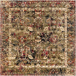 Green 7' 10 x 7' 10 Saturn Square Area Rug Stain Resistant Easy Clean Classic Vintage Design Durable Carpet for Affordable Home Interiors for Sale at Rug Engine