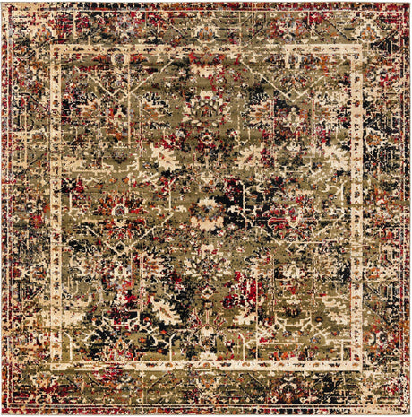 Green 7' 10 x 7' 10 Saturn Square Area Rug Stain Resistant Easy Clean Classic Vintage Design Durable Carpet for Affordable Home Interiors for Sale at Rug Engine