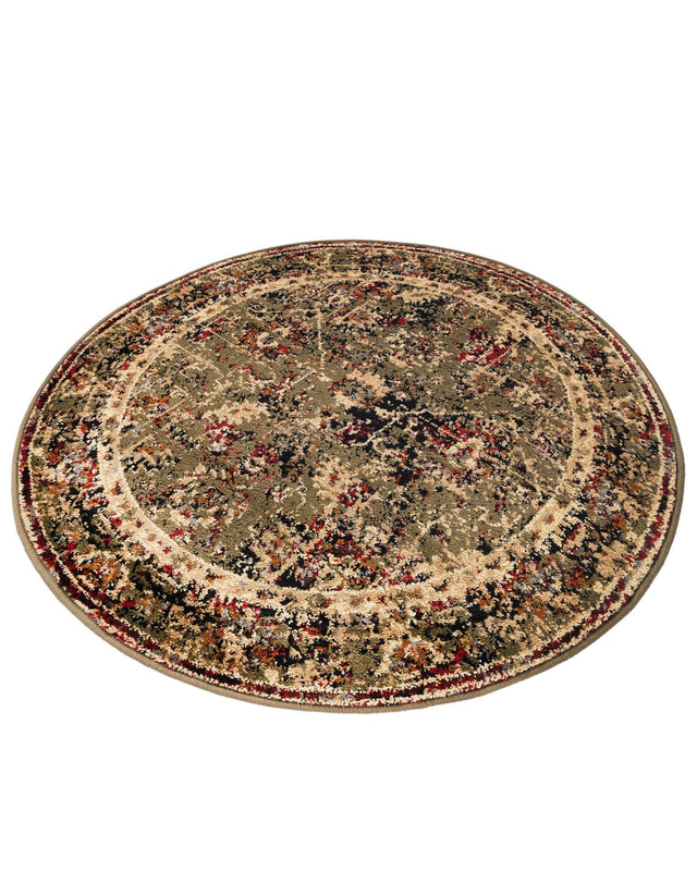 Green 3' 1 x 3' 1 Saturn Round Area Rug Stain Resistant Easy Clean Classic Vintage Design Durable Carpet for Affordable Home Interiors for Sale at Rug Engine