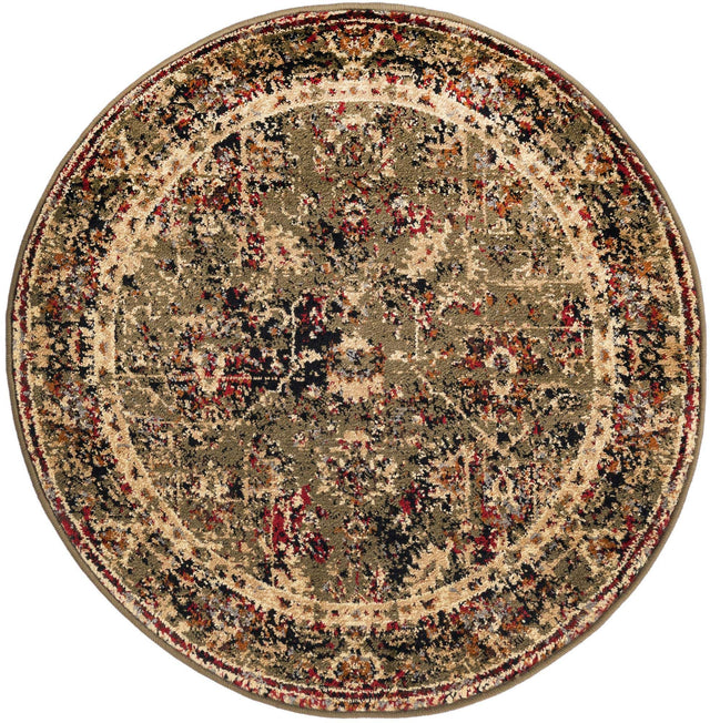 Green 3' 1 x 3' 1 Saturn Round Area Rug Stain Resistant Easy Clean Classic Vintage Design Durable Carpet for Affordable Home Interiors for Sale at Rug Engine