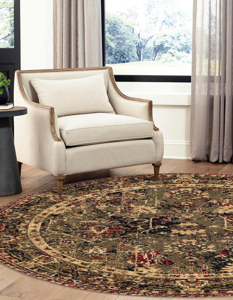 Green 3' 1 x 3' 1 Saturn Round Area Rug Stain Resistant Easy Clean Classic Vintage Design Durable Carpet for Affordable Home Interiors for Sale at Rug Engine