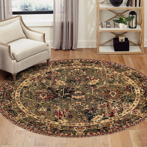 Green 7' 10 x 7' 10 Saturn Round Area Rug Stain Resistant Easy Clean Classic Vintage Design Durable Carpet for Affordable Home Interiors for Sale at Rug Engine