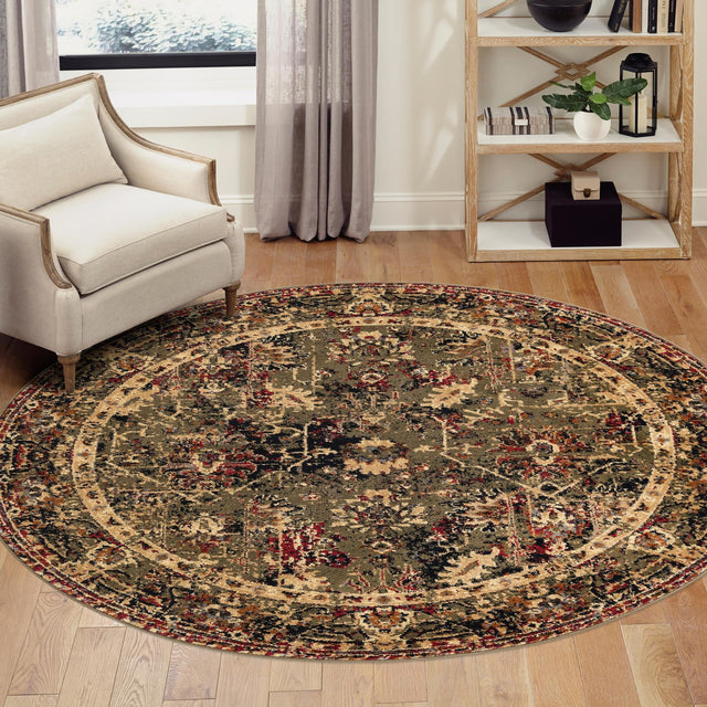 Green 7' 10 x 7' 10 Saturn Round Area Rug Stain Resistant Easy Clean Classic Vintage Design Durable Carpet for Affordable Home Interiors for Sale at Rug Engine