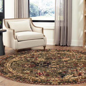 Green 7' 10 x 7' 10 Saturn Round Area Rug Stain Resistant Easy Clean Classic Vintage Design Durable Carpet for Affordable Home Interiors for Sale at Rug Engine