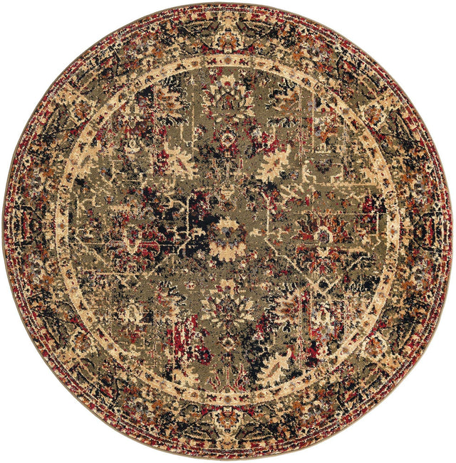 Green 5' 3 x 5' 3 Saturn Round Area Rug Stain Resistant Easy Clean Classic Vintage Design Durable Carpet for Affordable Home Interiors for Sale at Rug Engine