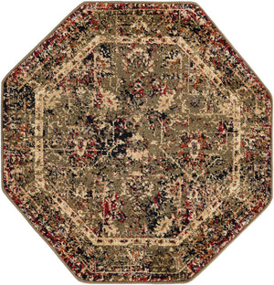Green 3' 1 x 3' 1 Saturn Octagon Area Rug Stain Resistant Easy Clean Classic Vintage Design Durable Carpet for Affordable Home Interiors for Sale at Rug Engine