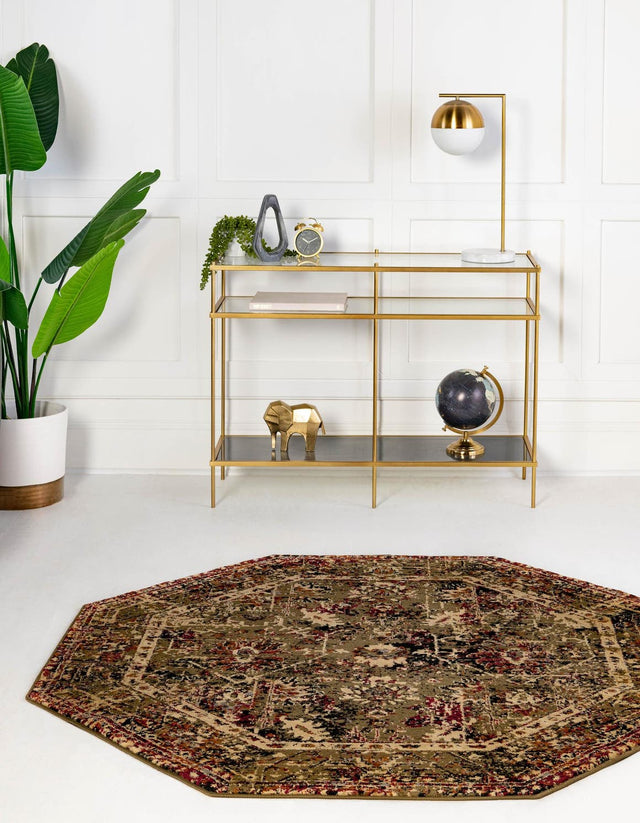 Green 3' 1 x 3' 1 Saturn Octagon Area Rug Stain Resistant Easy Clean Classic Vintage Design Durable Carpet for Affordable Home Interiors for Sale at Rug Engine