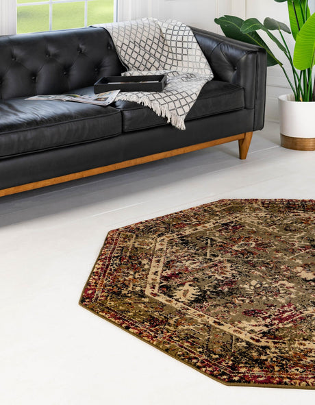 Green 5' 3 x 5' 3 Saturn Octagon Area Rug Stain Resistant Easy Clean Classic Vintage Design Durable Carpet for Affordable Home Interiors for Sale at Rug Engine