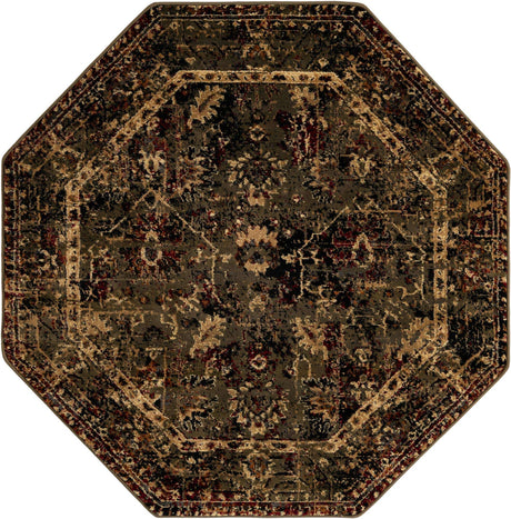 Green 5' 3 x 5' 3 Saturn Octagon Area Rug Stain Resistant Easy Clean Classic Vintage Design Durable Carpet for Affordable Home Interiors for Sale at Rug Engine