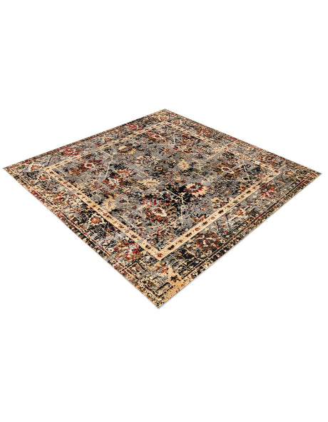 Blue 5' 3 x 5' 3 Saturn Square Area Rug Stain Resistant Easy Clean Classic Vintage Design Durable Carpet for Affordable Home Interiors for Sale at Rug Engine