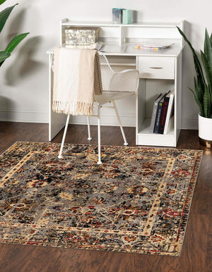 Blue 7' 10 x 7' 10 Saturn Square Area Rug Stain Resistant Easy Clean Classic Vintage Design Durable Carpet for Affordable Home Interiors for Sale at Rug Engine