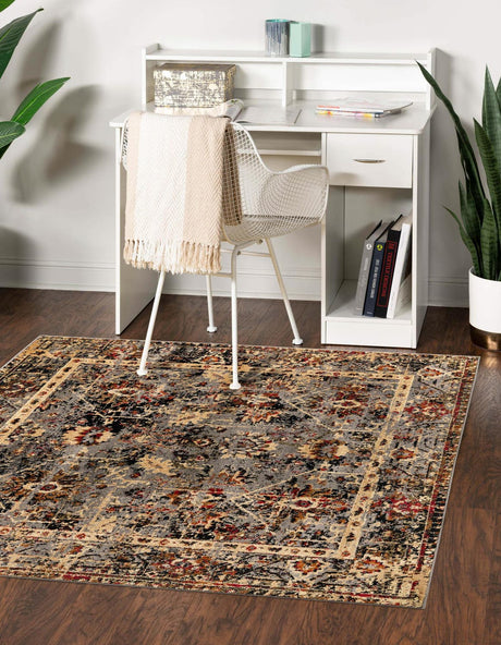 Blue 7' 10 x 7' 10 Saturn Square Area Rug Stain Resistant Easy Clean Classic Vintage Design Durable Carpet for Affordable Home Interiors for Sale at Rug Engine
