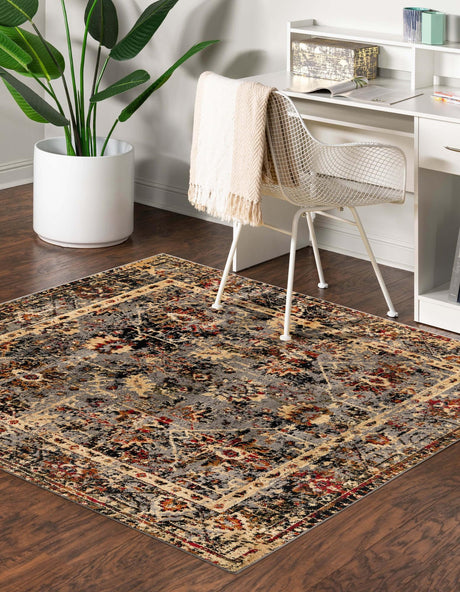 Blue 5' 3 x 5' 3 Saturn Square Area Rug Stain Resistant Easy Clean Classic Vintage Design Durable Carpet for Affordable Home Interiors for Sale at Rug Engine