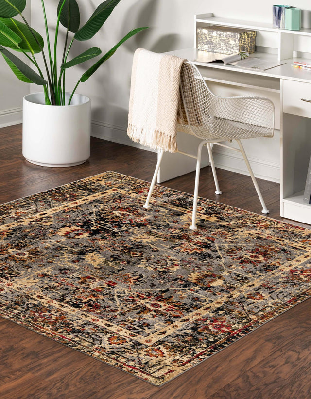 Blue 5' 3 x 5' 3 Saturn Square Area Rug Stain Resistant Easy Clean Classic Vintage Design Durable Carpet for Affordable Home Interiors for Sale at Rug Engine