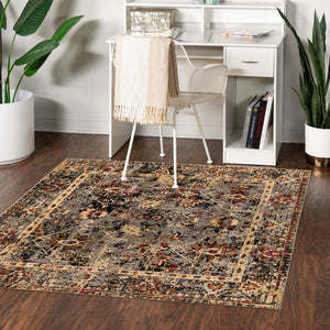 Blue 5' 3 x 5' 3 Saturn Square Area Rug Stain Resistant Easy Clean Classic Vintage Design Durable Carpet for Affordable Home Interiors for Sale at Rug Engine