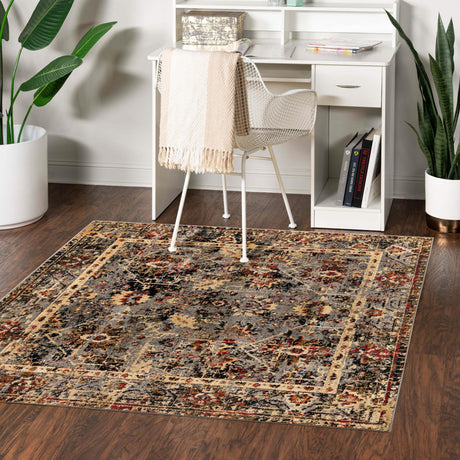 Blue 5' 3 x 5' 3 Saturn Square Area Rug Stain Resistant Easy Clean Classic Vintage Design Durable Carpet for Affordable Home Interiors for Sale at Rug Engine