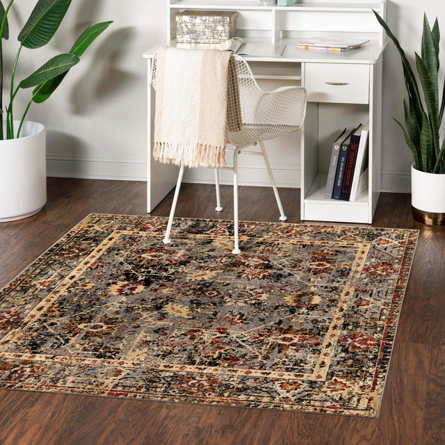 Blue 5' 3 x 5' 3 Saturn Square Area Rug Stain Resistant Easy Clean Classic Vintage Design Durable Carpet for Affordable Home Interiors for Sale at Rug Engine