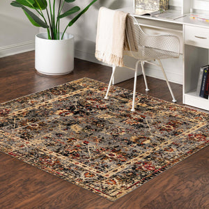 Blue 5' 3 x 5' 3 Saturn Square Area Rug Stain Resistant Easy Clean Classic Vintage Design Durable Carpet for Affordable Home Interiors for Sale at Rug Engine