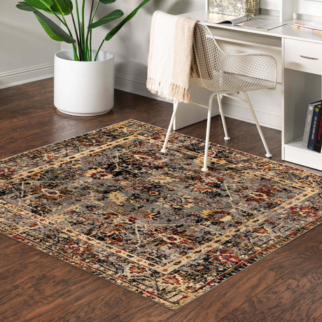 Blue 5' 3 x 5' 3 Saturn Square Area Rug Stain Resistant Easy Clean Classic Vintage Design Durable Carpet for Affordable Home Interiors for Sale at Rug Engine