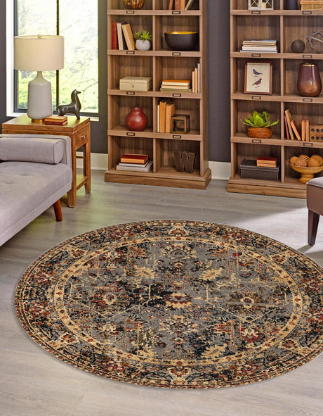 Blue 3' 1 x 3' 1 Saturn Round Area Rug Stain Resistant Easy Clean Classic Vintage Design Durable Carpet for Affordable Home Interiors for Sale at Rug Engine