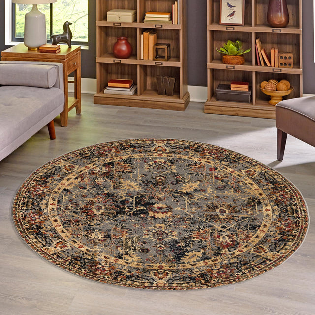 Blue 3' 1 x 3' 1 Saturn Round Area Rug Stain Resistant Easy Clean Classic Vintage Design Durable Carpet for Affordable Home Interiors for Sale at Rug Engine
