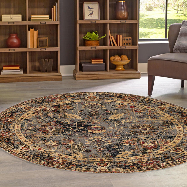 Blue 3' 1 x 3' 1 Saturn Round Area Rug Stain Resistant Easy Clean Classic Vintage Design Durable Carpet for Affordable Home Interiors for Sale at Rug Engine