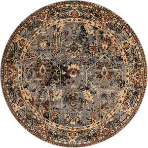 Blue 7' 1 x 7' 1 Saturn Round Area Rug Stain Resistant Easy Clean Classic Vintage Design Durable Carpet for Affordable Home Interiors for Sale at Rug Engine