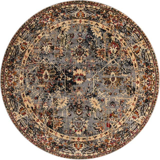 Blue 7' 1 x 7' 1 Saturn Round Area Rug Stain Resistant Easy Clean Classic Vintage Design Durable Carpet for Affordable Home Interiors for Sale at Rug Engine