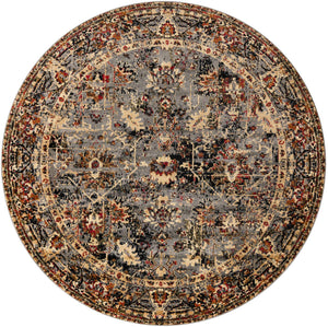 Blue 7' 10 x 7' 10 Saturn Round Area Rug Stain Resistant Easy Clean Classic Vintage Design Durable Carpet for Affordable Home Interiors for Sale at Rug Engine