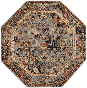Blue 3' 1 x 3' 1 Saturn Octagon Area Rug Stain Resistant Easy Clean Classic Vintage Design Durable Carpet for Affordable Home Interiors for Sale at Rug Engine