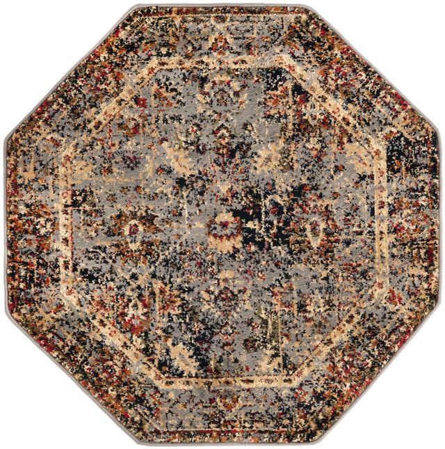 Blue 3' 1 x 3' 1 Saturn Octagon Area Rug Stain Resistant Easy Clean Classic Vintage Design Durable Carpet for Affordable Home Interiors for Sale at Rug Engine