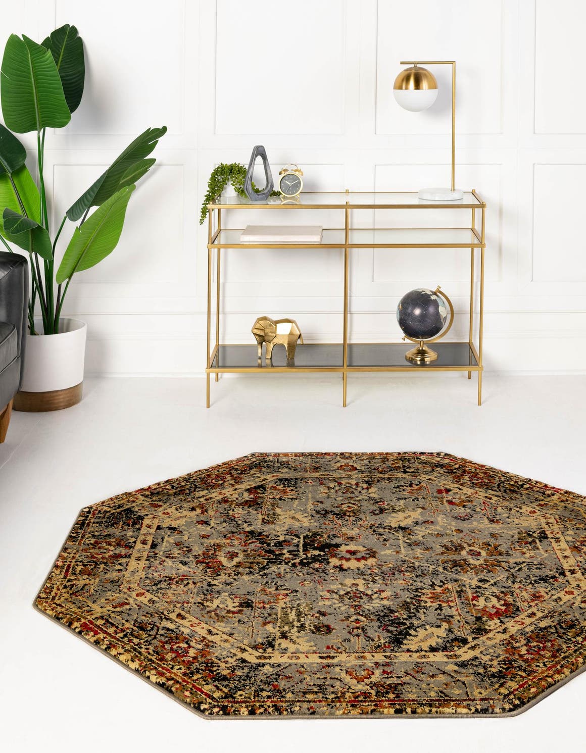 Blue 5' 3 x 5' 3 Saturn Octagon Area Rug Stain Resistant Easy Clean Classic Vintage Design Durable Carpet for Affordable Home Interiors for Sale at Rug Engine