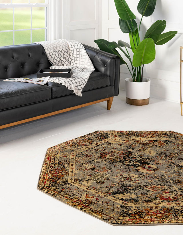 Blue 7' 10 x 7' 10 Saturn Octagon Area Rug Stain Resistant Easy Clean Classic Vintage Design Durable Carpet for Affordable Home Interiors for Sale at Rug Engine